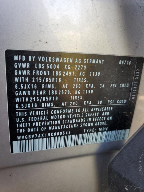 2017 VOLKSWAGEN TIGUAN S