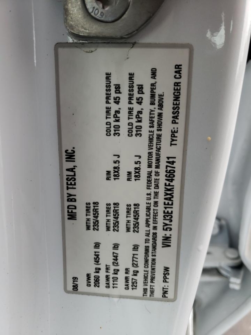 2019 TESLA MODEL 3 