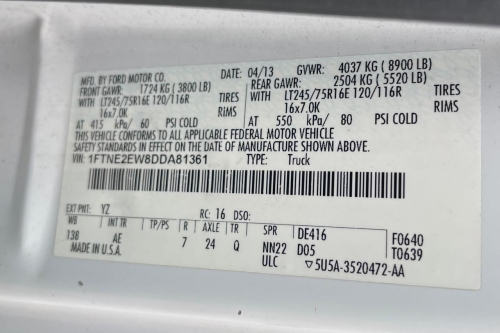 2013 FORD ECONOLINE E250 VAN