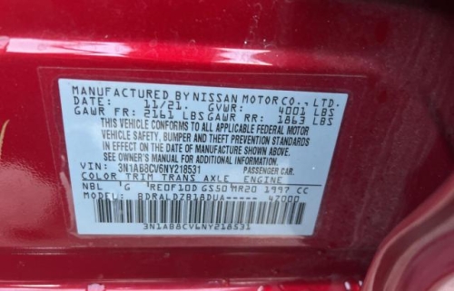 2022 NISSAN SENTRA SV