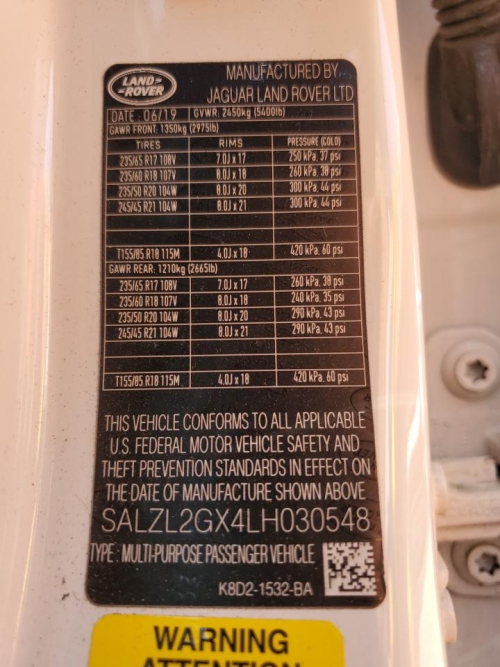 2020 LAND ROVER RANGE ROVER EVOQUE SE