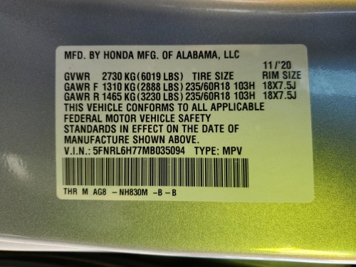 2021 HONDA ODYSSEY EXL