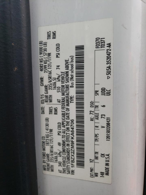 2015 FORD TRANSIT T-350