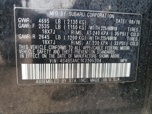 2019 SUBARU OUTBACK 2.5I LIMITED