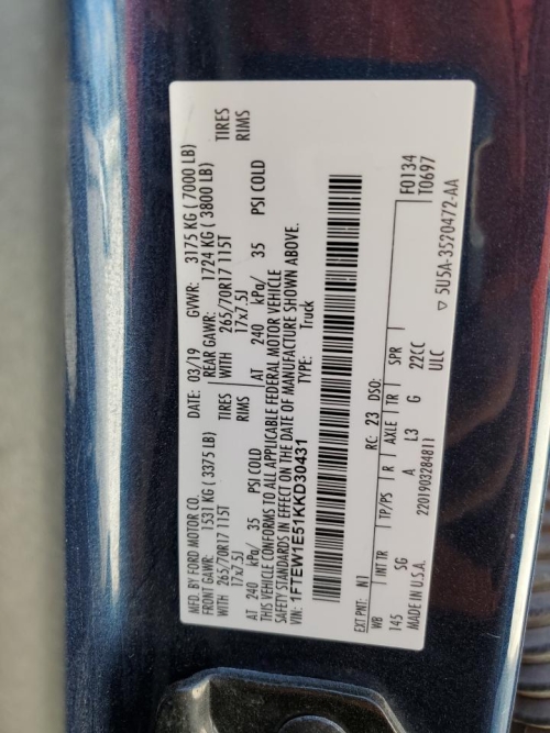 2019 FORD F150 SUPERCREW