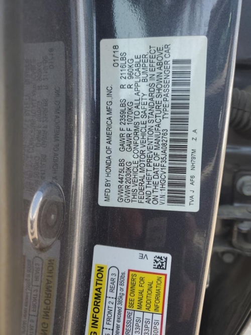 2018 HONDA ACCORD SPORT