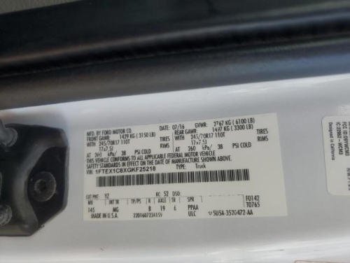 2016 FORD F150 SUPER CAB