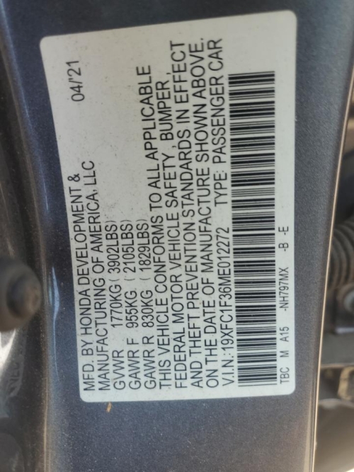 2021 HONDA CIVIC EX