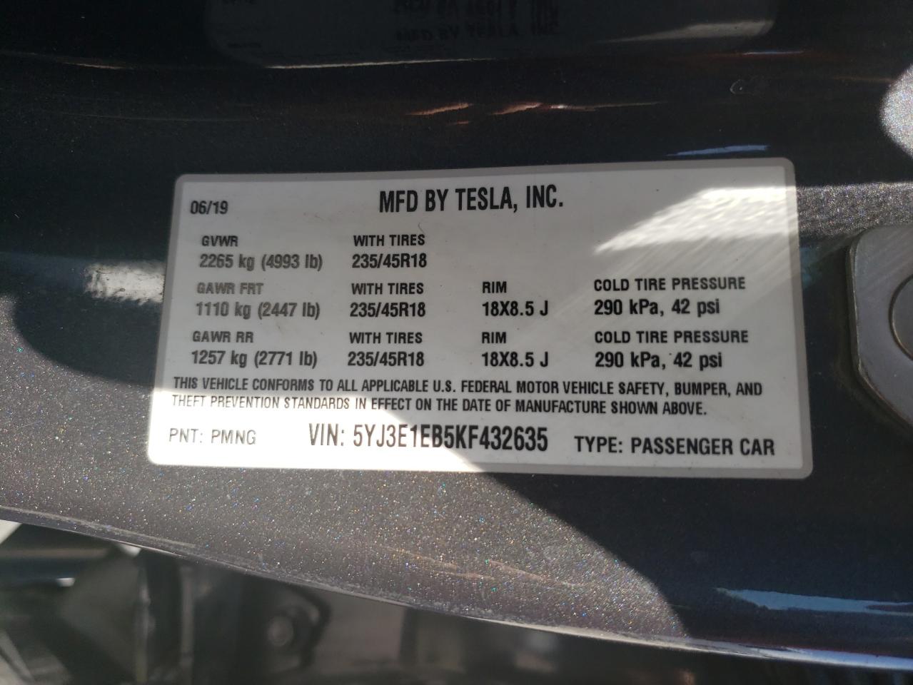 2019 TESLA MODEL 3 