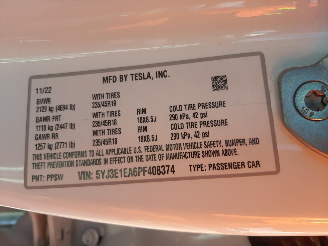 2023 TESLA MODEL 3 