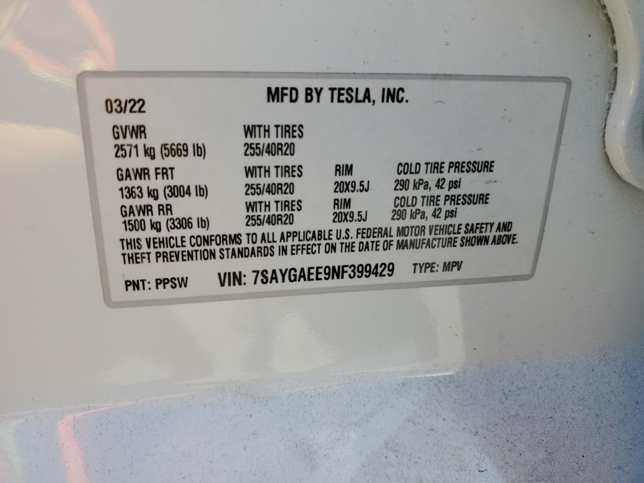 2022 TESLA MODEL Y 