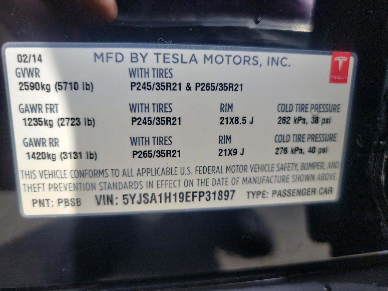 2014 TESLA MODEL S 